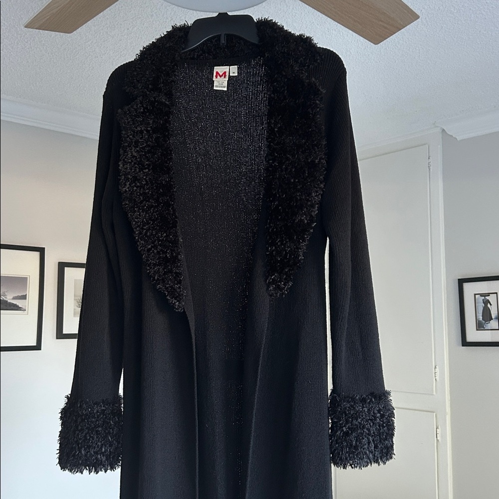 Studio M Black Plush Women's Midi Knit Overcoat